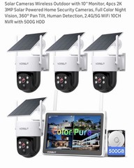 (86B)Solar Cameras Wireless Outdoor with 10» Monitor, 4pcs 2K 3MP Solar Powere