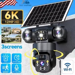 3 Lens Solar Camera 12MP Battery Home Security Outdoor Wifi Night Vision Camera