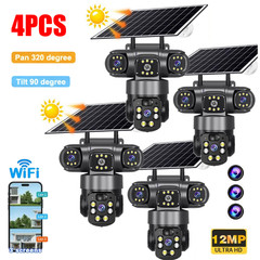 3 Lens 12MP Solar Battery Home Security Camera Outdoor Wifi Wireless PTZ CCTV US