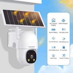 Qty 1x 8W Solar Security Camera, 2K Wireless Outdoor 24/7 Recording AOV Camera