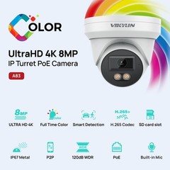 Vikylin 4K 8MP Security IP Camera Full Color POE w/ MIC CCTV Outdoor IP67 NDAA