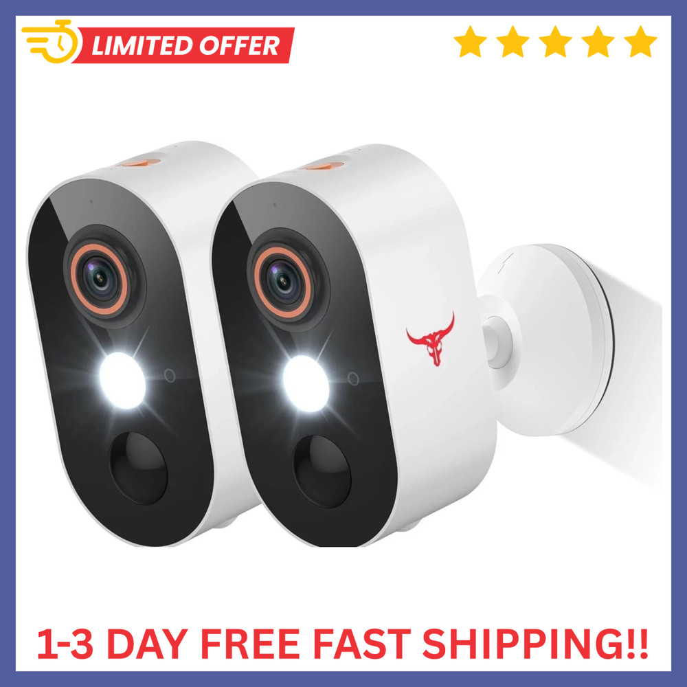 2 Pack Wireless Security Camera System Smart Night Vision Outdoor WiFi Cameras