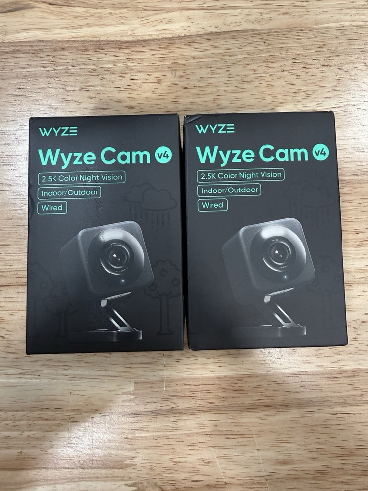 Lot Of 2 Wyze Cam v4 2.5K QHD Indoor/Outdoor WiFi Security Camera Wired Black.