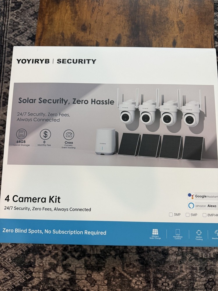 yoyirby security cameras 4 set receiver solar panel brand new