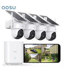 AOSU Solar Security Cameras Outdoor Wireless 4 Cam-Kit,2K Color Night Vision NEW