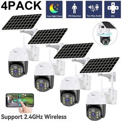 4 Pack WiFi6 Solar Battery Powered Wireless Security Camera Sys Outdoor 3MP PTZ