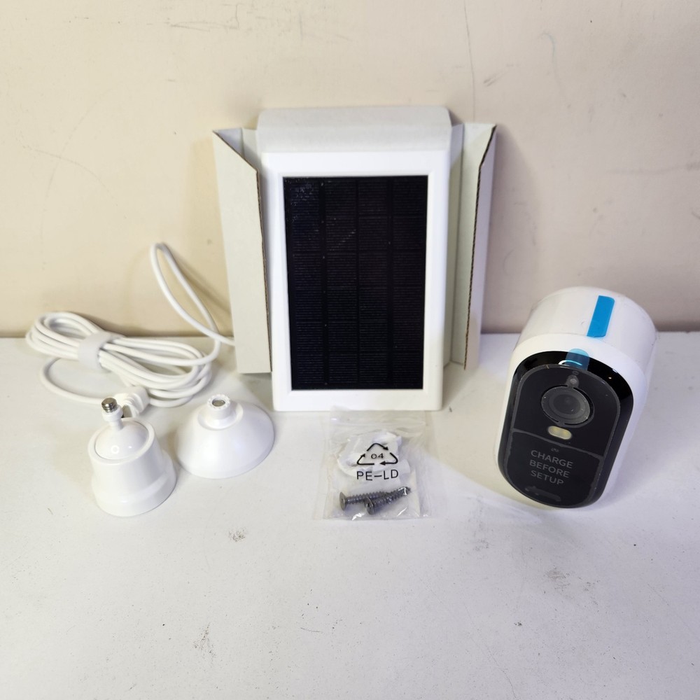 NEW Open Box Arlo 2K Security Camera VMC3050, w/Solar Panel VMA6600 w/ Screws