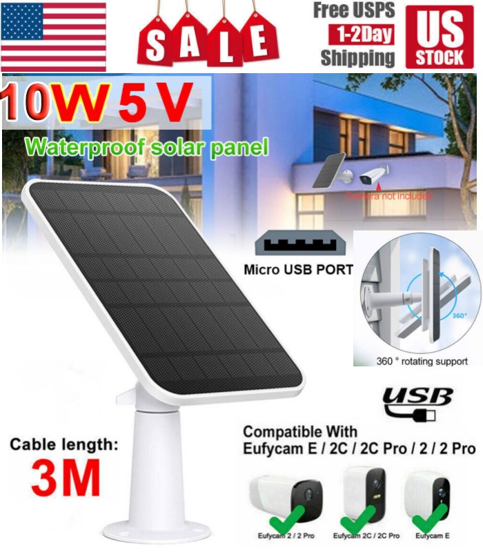 10W Waterproof 5V USB C Micro USB Wireless Security Camera Solar Panel Charger