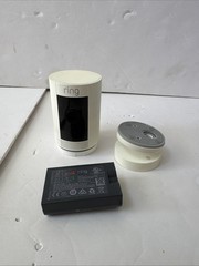 Ring 5UM7E5 White Stick Up Cam Battery Security Camera- Tested/Working