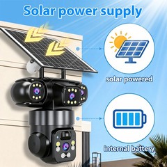 4K Solar Security Camera WiFi Wireless Outdoor 10X Zoom Triple Lens 9MP PTZ Cam