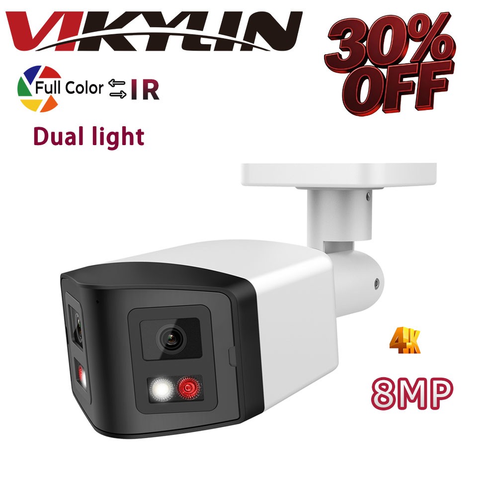 VIKYLIN Dual Light Color 180degree POE 8MP 4K IP CAMERA Speaker with remote view