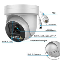 VIKYLIN 8MP 4K 5X ZOOM PTZ Turret Camera Dual Light Color IR Vision MIC Speaker