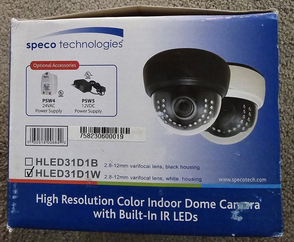 Speco HLED31D1W High Resolution Dual Voltage Color Indoor Dome Camera with IR