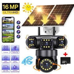 16MP 4G SIM Solar Security IP Camera Outdoor 4 Lens PTZ CCTV Motion Detection