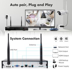 3MP Wireless Security Camera System 10CH NVR Motion Detection, 24/7 Recording
