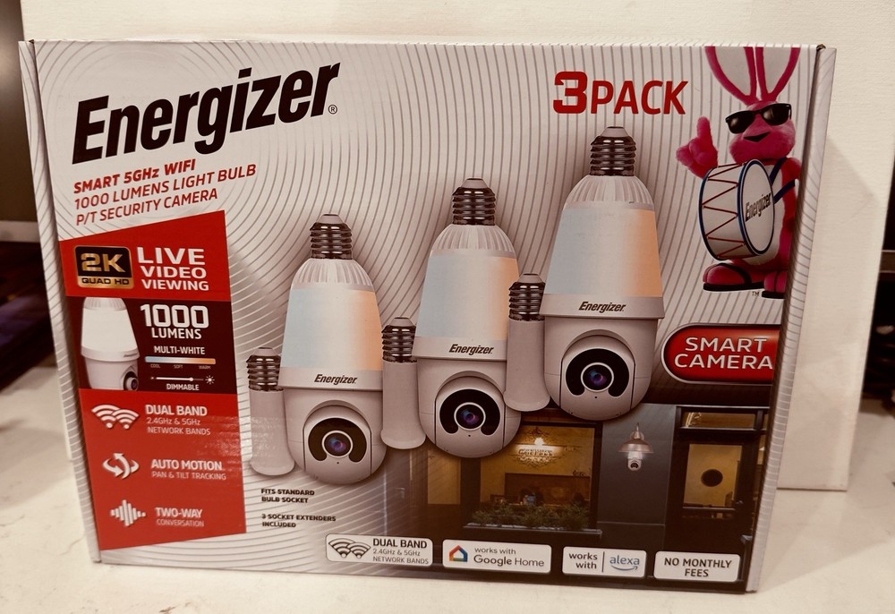 Energizer Smart 5GHz Wifi Indoor/Outdoor Pan and Tilt Socket Camera, 3 pk, White