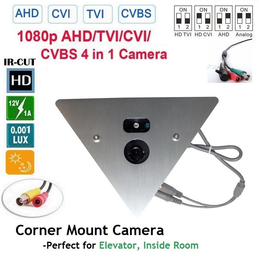 Qty1x Corner Elevator Mountable Camera – 1080P HD, 2.8mm Wide Angle – Day/Night