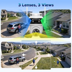 WIFI IP Camera Three Lens Triple Screen Auto Tracking CCTV Video Security System