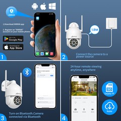 ANRAN 3MP Security Camera Wireless Outdoor WIFI 360° PTZ Home Color Night Vision