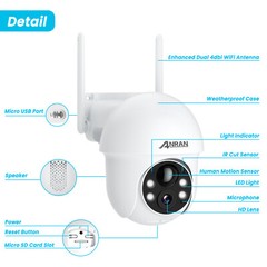 ANRAN Outdoor Solar Wireless Security Camera 3MP Wifi CCTV 360° PTZ 2 Way Audio