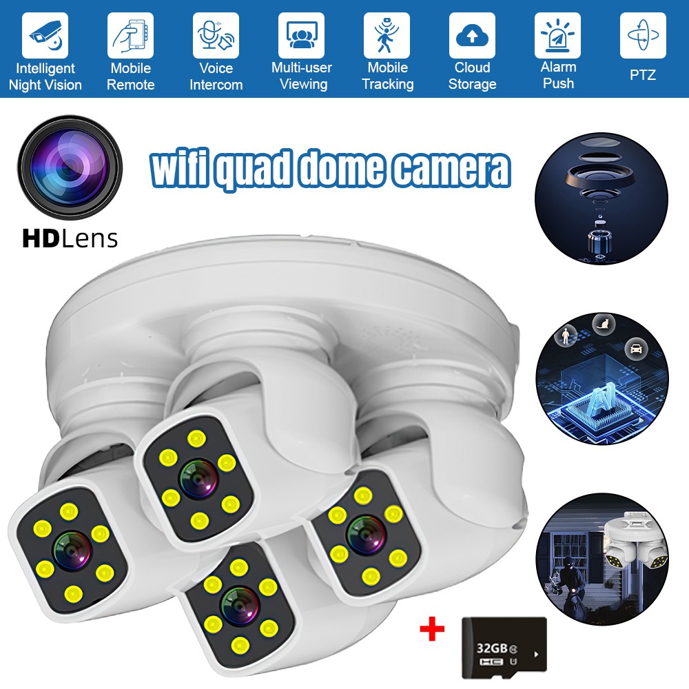 4 Lens Four Screen 12MP WiFi HD IP Camera 10X Zoom Outdoor Security Camera CCTV