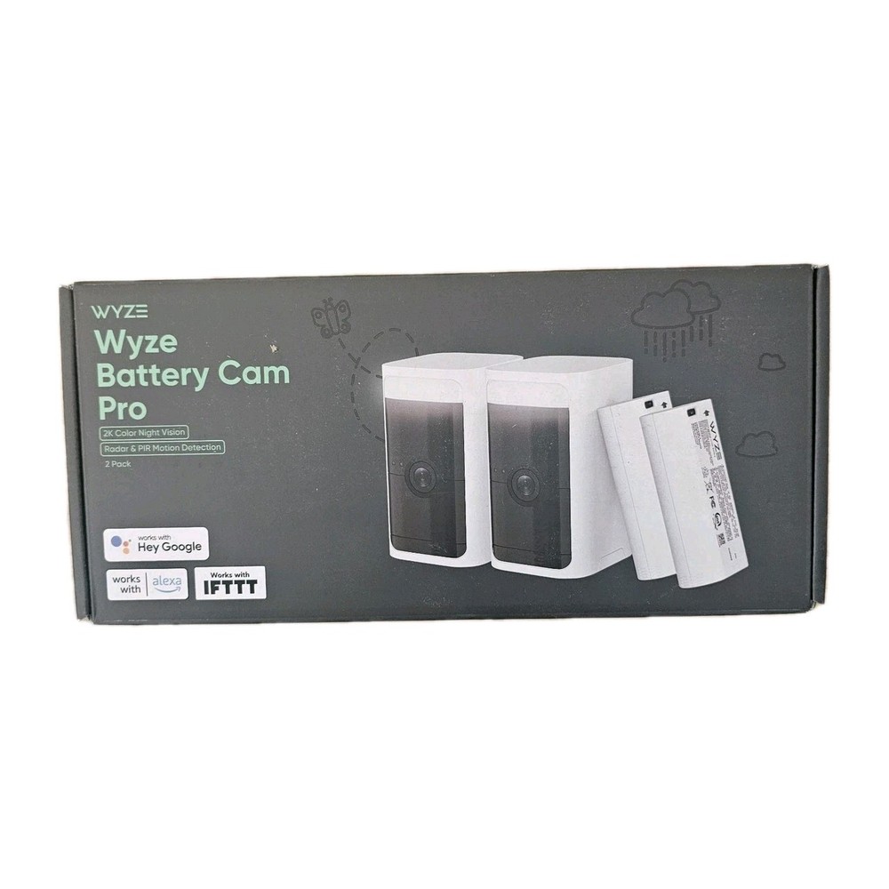 Wyze Battery Cam Pro 2 Pack WYZECOP-RB2PK Wireless 2k HD Color Night Spotlight