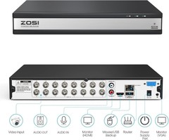 ZOSI 16CH H.265+ 5MP Lite DVR 2MP Home Security Camera System Motion Detect IR