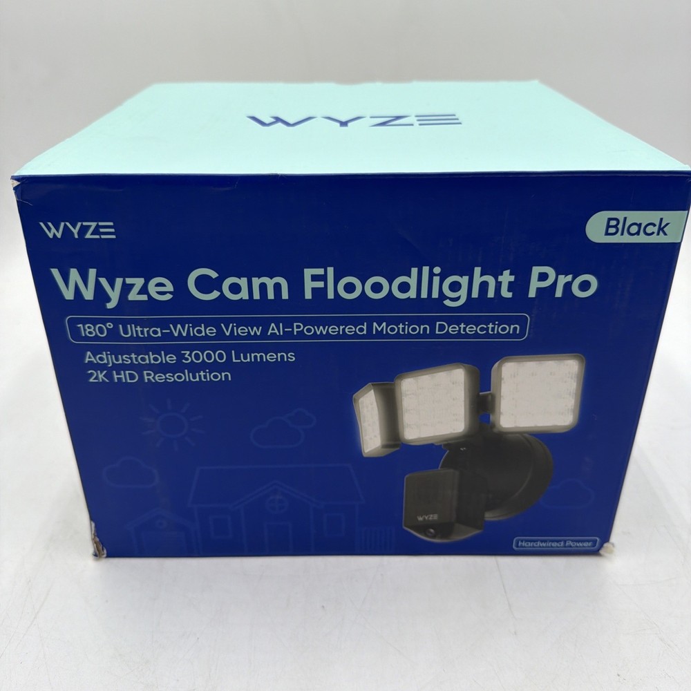 Wyze Cam Floodlight Pro BLACK 3000 Lumen LEDs 180° Wide View 2K HD Outdoor Wired