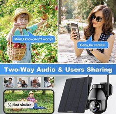 Black 4G LTE Cellular Solar Security Camera, Solar Powered Wireless 4G camera