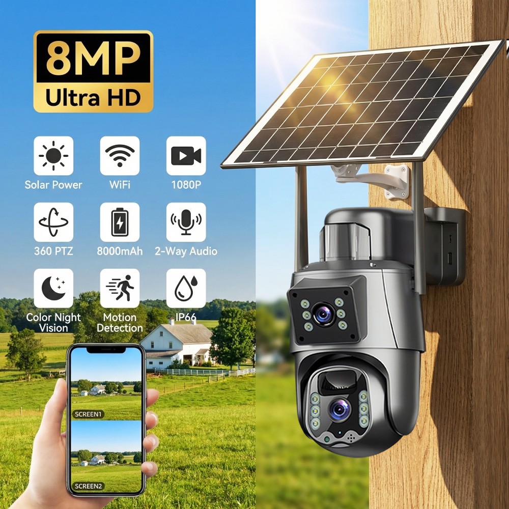 Solar Battery Powered Wireless WiFi Outdoor Pan/Tilt Home Security Camera System