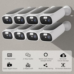 DualBand WiFi6 Wireless Pre-Record Solar Battery Security Camera System 8PACK