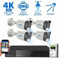8 Channel 4K NVR 4 8MP AI Spotlight Microphone PoE IP Security Camera System 2TB