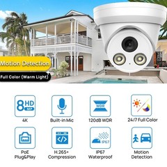 VIKYLIN 8MP Turret Security Camera 24*7 FullColor Night Vision White/Black Color