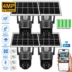 2/4PCS Solar Security Camera PTZ 4MP WIFI CCTV Video Surveillance 64G SD Card