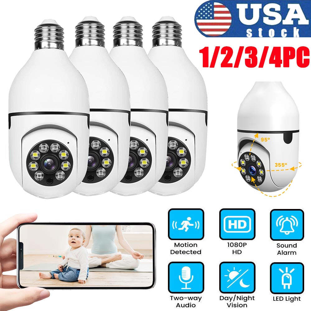1/2/4x E27 5G Smart Bulb Camera 1080P HD Video Two-way Audio Remote App Control