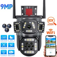 4PCS 2 Lens HD 9MP WiFi IP Camera Wireless Outdoor CCTV PTZ Home Security IR Cam