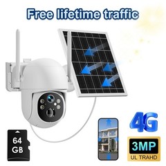 Lifetime Free Unlimited Data 4G LTE Battery Solar Wireless 3MP Security Camera