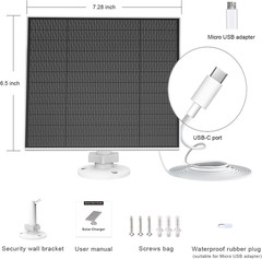 5W Solar Panel Compatible with Wyze Battery Cam Pro Outdoor V1 V2 for Camera USB