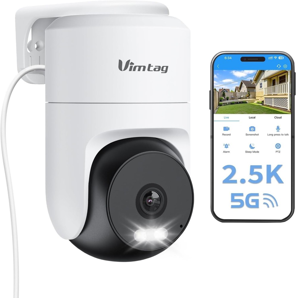VIMTAG Cameras for Home Security 2.5K – Indoor/Outdoor Plug-in Black&White