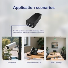 POE301000Mbps 30W Gigabit PoE+ Injector Adapter 10/100/1000Mbps RJ45 325 Ft
