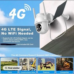 Black 4G LTE Cellular Solar Security Camera, Solar Powered Wireless 4G camera