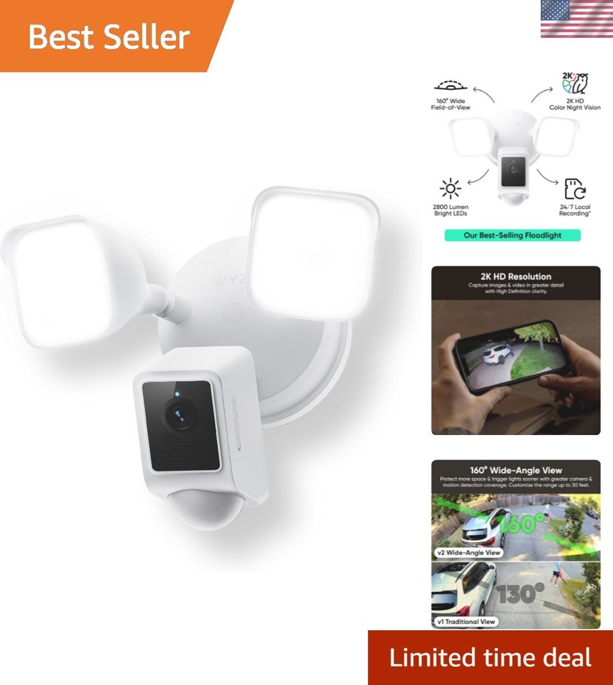 Weather-Resistant Floodlight Camera v2 with 24/7 Recording & Alexa Support