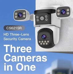 Triple Lens WiFi PTZ Security Camera, Three Cameras in One, Side Cameras with…