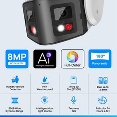 VIKYLIN Dual Light Color 180 degree POE 8MP 4K Ethernet CAMERA with audio ONVIF