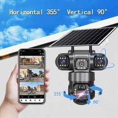 3 Lens Solar Camera 12MP Battery Home Security Outdoor Wifi Night Vision Camera