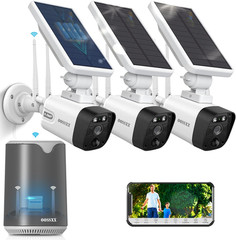 (2026 New) Solar Wireless Security Camera System, 4MP 3-Cam Kit with 4CH NVR, 2.