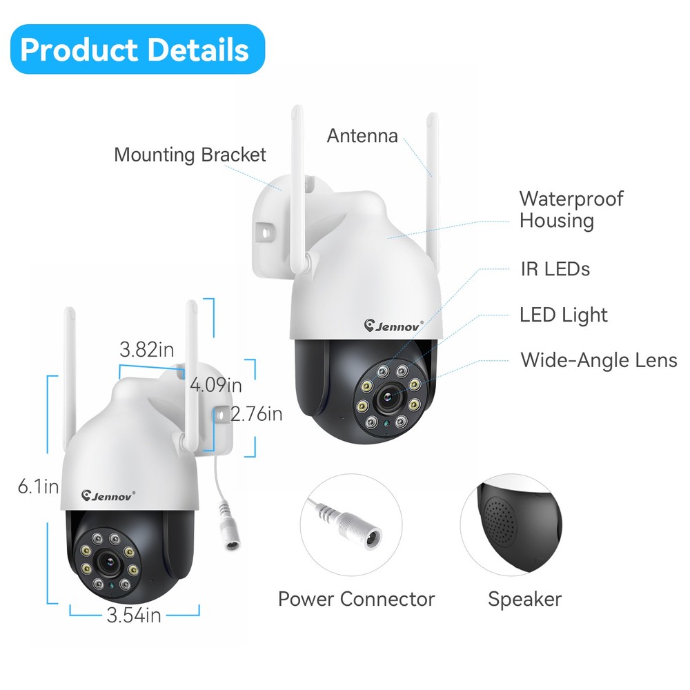 JENNOV WIFI 2.4/5G WiFi Security Camera System Smart Outdoor Night Vision 5MP