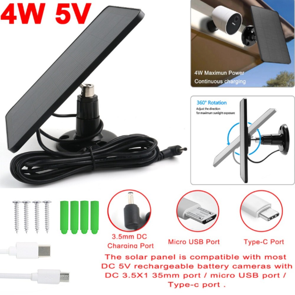 Solar Panel for Ring Stick Up Spotlight Cam Battery 10ft Cable Outdoor Universal