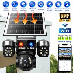 9MP WiFi Solar Security Camera 360° 4K Wireless 3Lens-PTZ Surveillance Camera