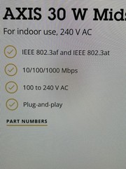 AXIS 30 W Midspan P/N: 02172-004 POE INJECTOR PLUG and PLAY 10/100/1000 Mbps